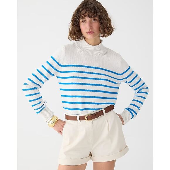 J. Crew Heritage Roll Neck Sweater Stripe Women's Small Blue White Preppy Chic - Picture 1 of 8